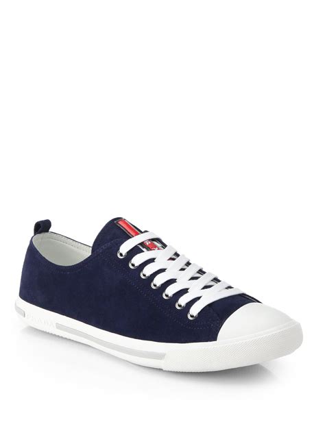 light blue prada sneakers|Prada blue suede sneakers.